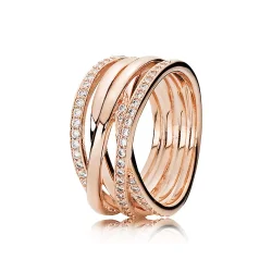 PANDORA Prstan prepleten iz 14k roza pozlate - 180919CZ