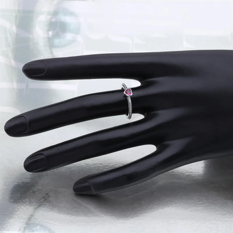 (slika za) PANDORA prstan z nežnimi rdečimi srčki - 190896SGR - Ogled 4