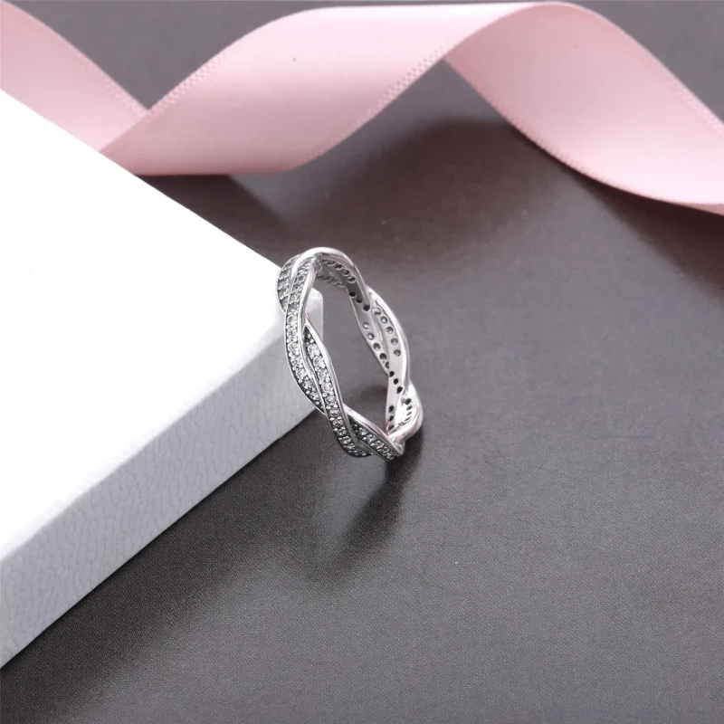 (slika za) PANDORA Srebrn prepleten prstan z cirkoni - 190892CZ - Ogled 3