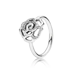 PANDORA Svetleč prstan z nežno vrtnico, prozoren Cz - 190949CZ