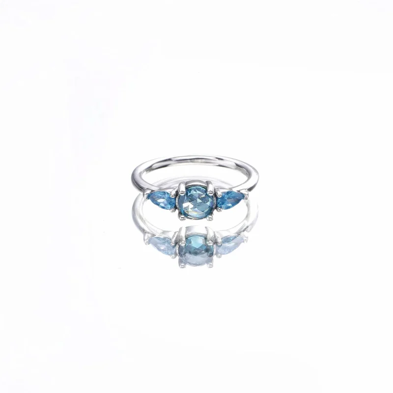 (slika za) PANDORA Vzorci zmrzali z mesečino modrim nebesno modrim kristalnim prstanom - 19 - Ogled 2