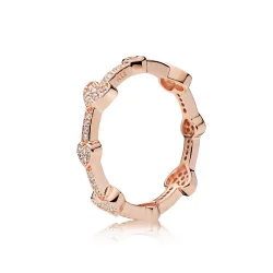 Privlačni prstan s srčki, PANDORA Rose™ & Clear CZ - 187729CZ