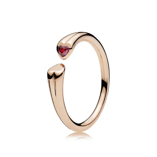 (slika za) Prstan z dvema srčkoma, PANDORA Rose™ Red CZ - 186570CZR