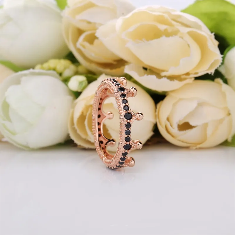 (slika za) Začarani kronski prstan, PANDORA Rose™ in črni kristal - 187087NCK - Ogled 2