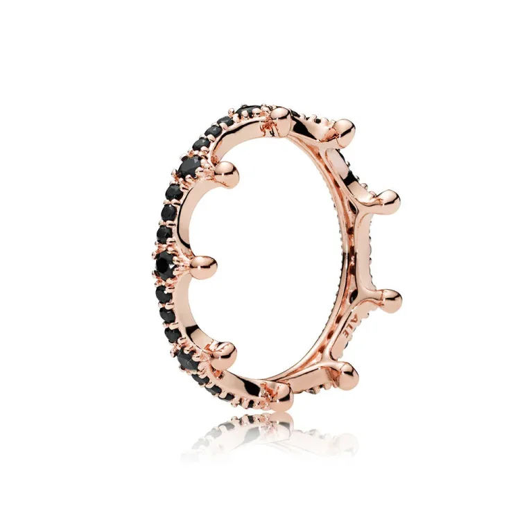 Začarani kronski prstan, PANDORA Rose™ in črni kristal - 187087NCK