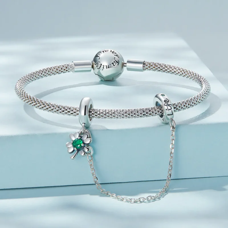 (slika za) Varnostna veriga štiriperesna deteljica v stilu Pandora - SCC2372 - Ogled 3