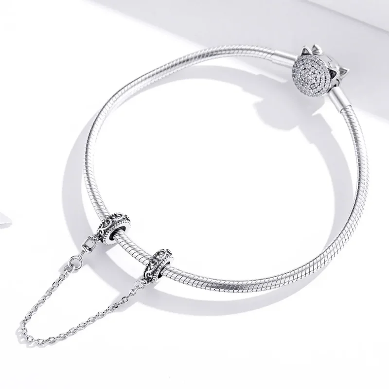 (slika za) Srebrna klasična varnostna veriga iz vinske trte v slogu Pandora - SCC1546 - Ogled 2