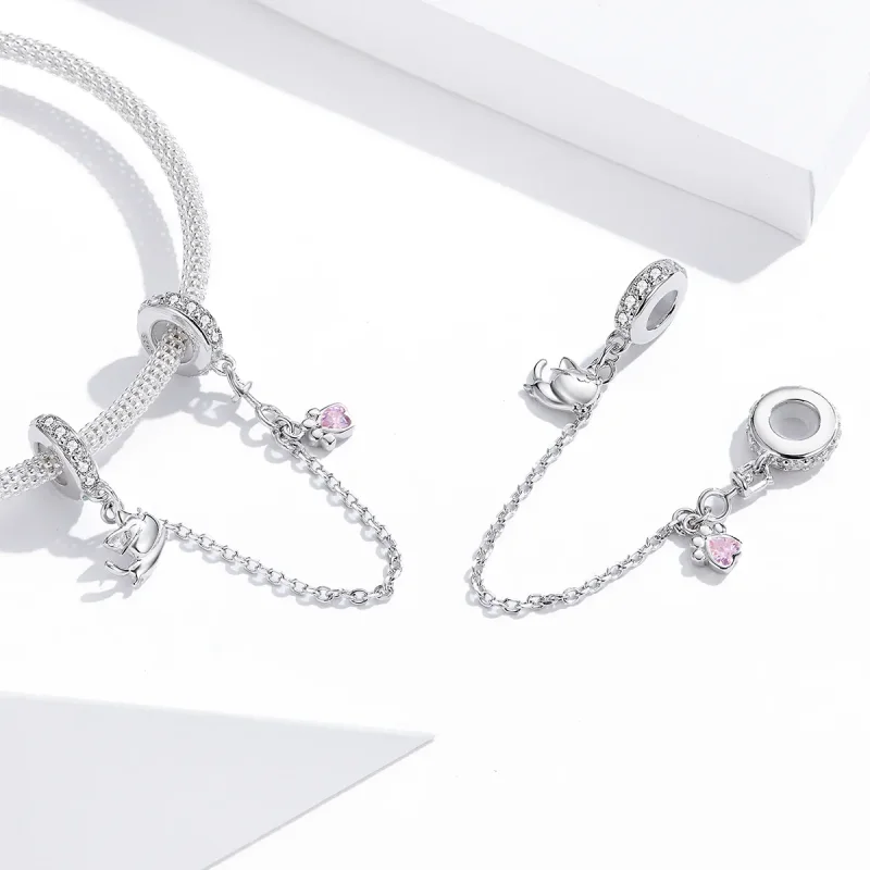 (slika za) Srebrna varnostna veriga za mačko in kremplje v stilu Pandora - BSC243 - Ogled 4