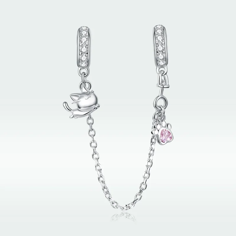 (slika za) Srebrna varnostna veriga za mačko in kremplje v stilu Pandora - BSC243 - Ogled 5