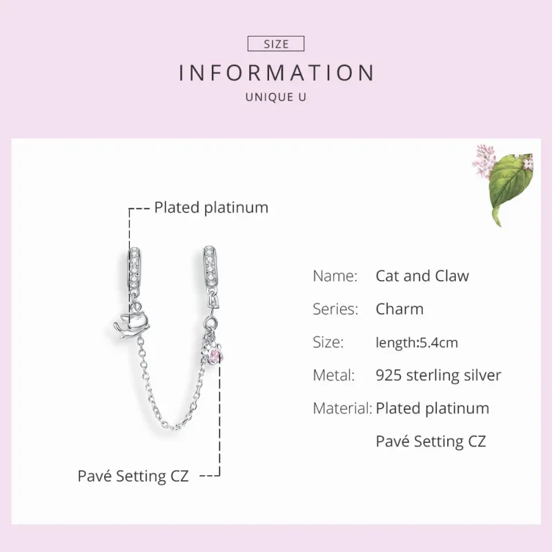 (slika za) Srebrna varnostna veriga za mačko in kremplje v stilu Pandora - BSC243 - Ogled 7