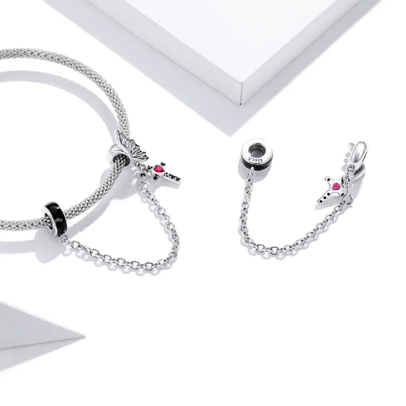 (slika za) Varnostna veriga s srebrnim krilatim križem v stilu Pandora - SCC1781 - Ogled 4