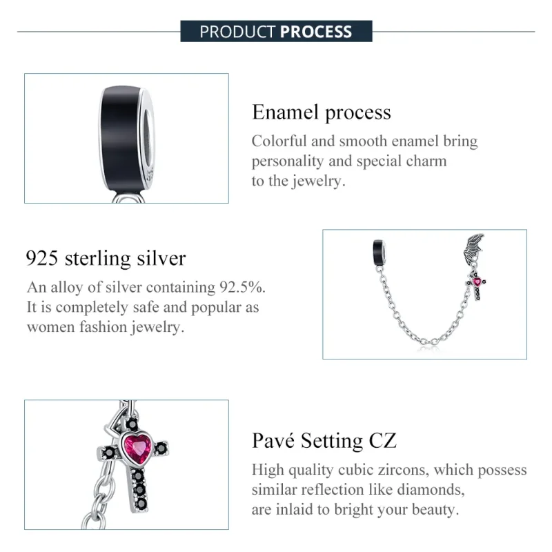 (slika za) Varnostna veriga s srebrnim krilatim križem v stilu Pandora - SCC1781 - Ogled 7