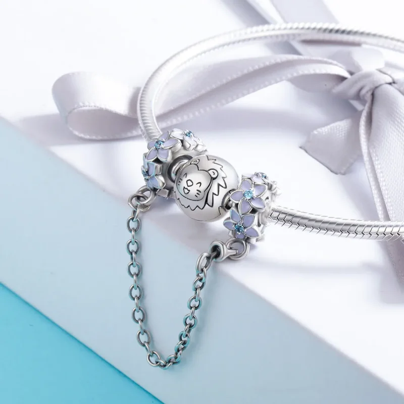 (slika za) Varnostna verižica s srebrno vijoličnimi rožami v stilu Pandora - SCC602 - Ogled 4