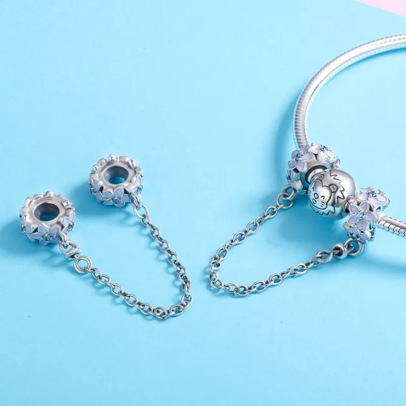 (slika za) Varnostna verižica s srebrno vijoličnimi rožami v stilu Pandora - SCC602 - Ogled 5