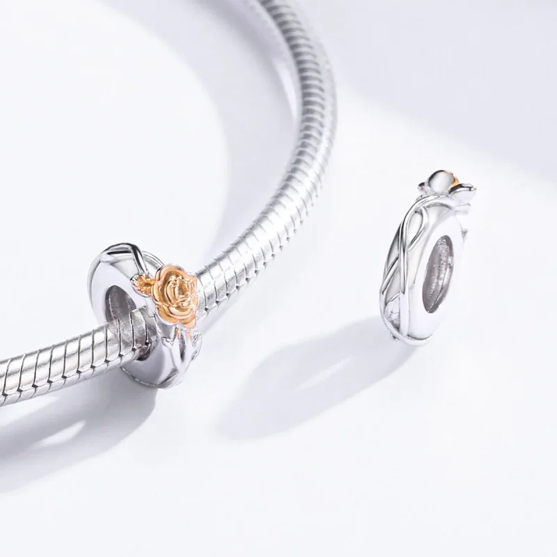 (slika za) Dvobarvni dvobarvni obesek z distančnimi rožami ljubiteljev vrtnic v slogu Pando - Ogled 4