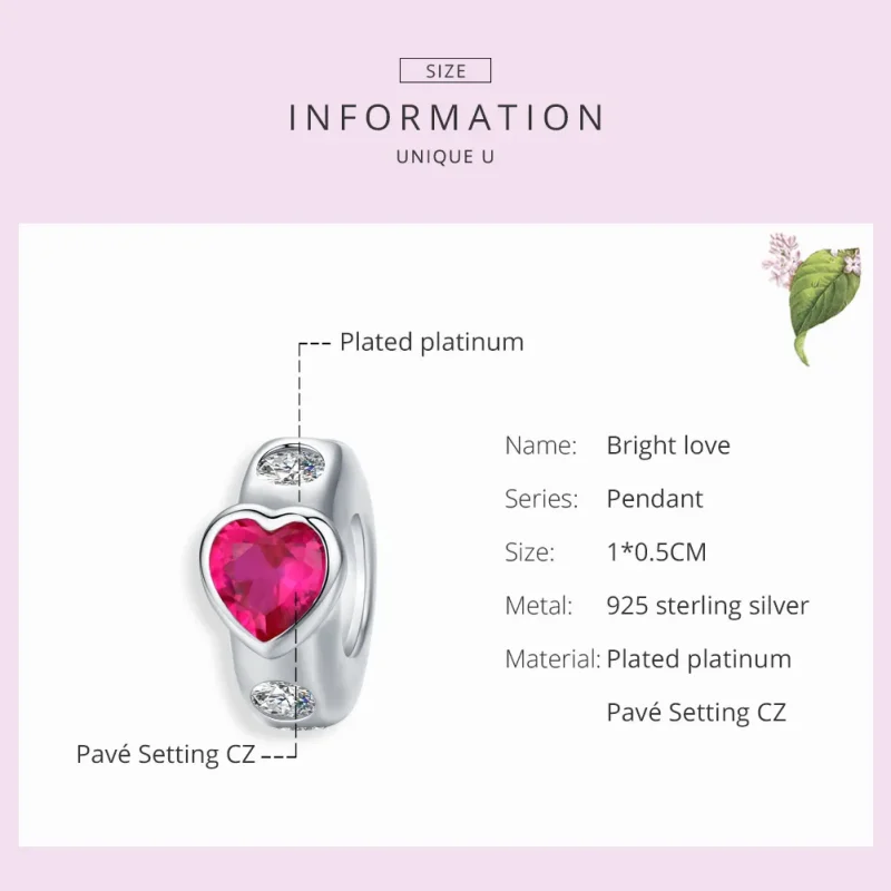 (slika za) Obesek Pandora Style Silver Bright Love Spacer Charm - BSC123 - Ogled 6