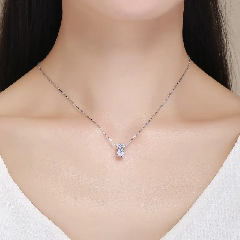 (slika za) Obesek z distančniki s srebrno vijoličnimi rožami v stilu Pandora - SCC601 - Ogled 6