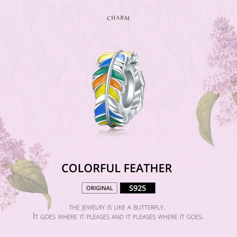 (slika za) Srebrn obesek s pisanim distančnikom v stilu Pandora - BSC305 - Ogled 6