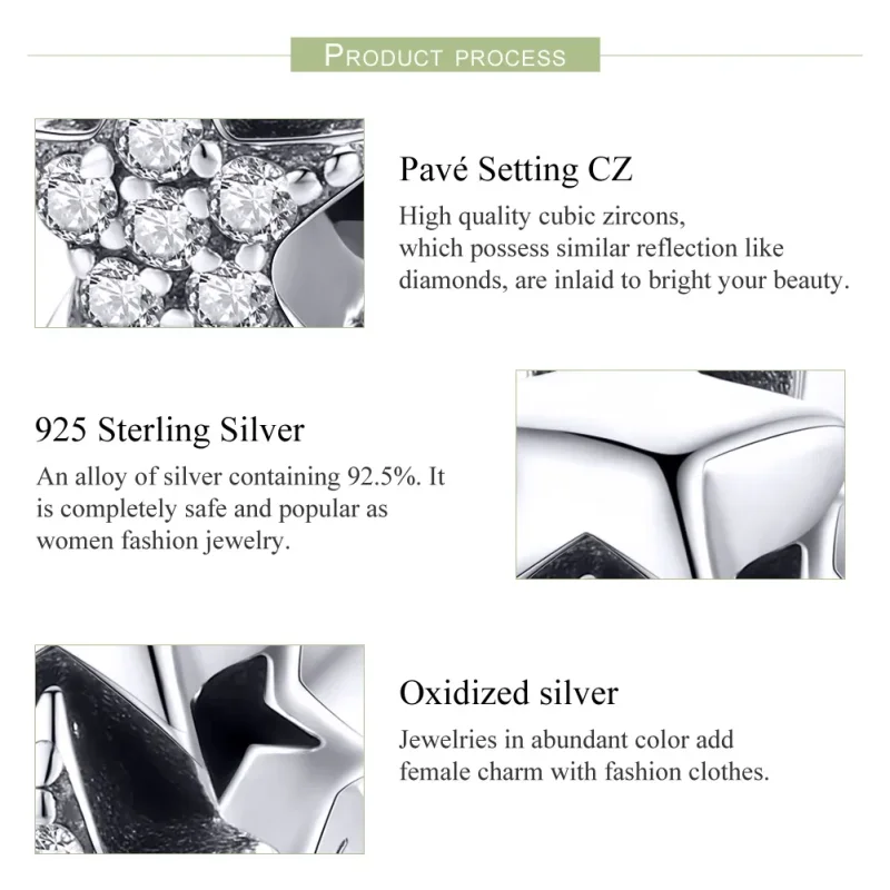 (slika za) Srebrni distančni obesek z majhnimi zvezdicami v stilu Pandora - SCC929 - Ogled 7