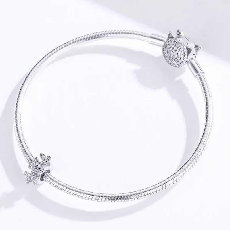 (slika za) Srebrni distančni obesek z metulji v stilu Pandora - BSC120 - Ogled 3