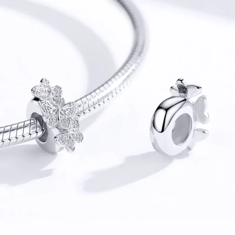 (slika za) Srebrni distančni obesek z metulji v stilu Pandora - BSC120 - Ogled 4