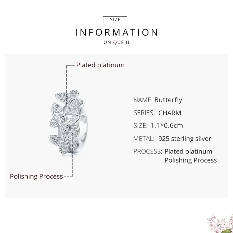 (slika za) Srebrni distančni obesek z metulji v stilu Pandora - BSC120 - Ogled 6