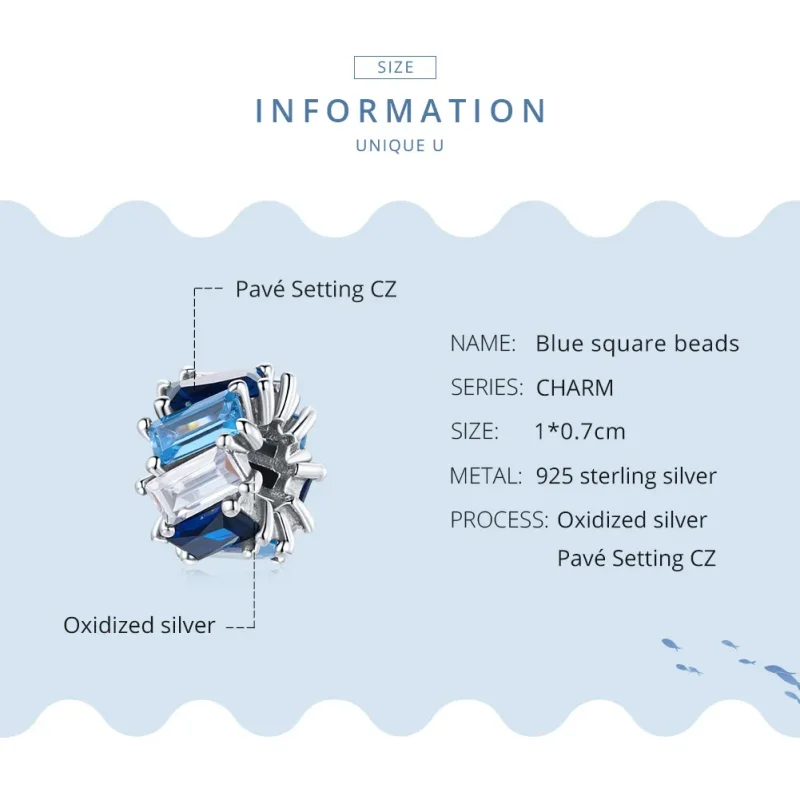 (slika za) Srebrno moder kvadratni distančni obesek v slogu Pandora - SCC1806 - Ogled 8