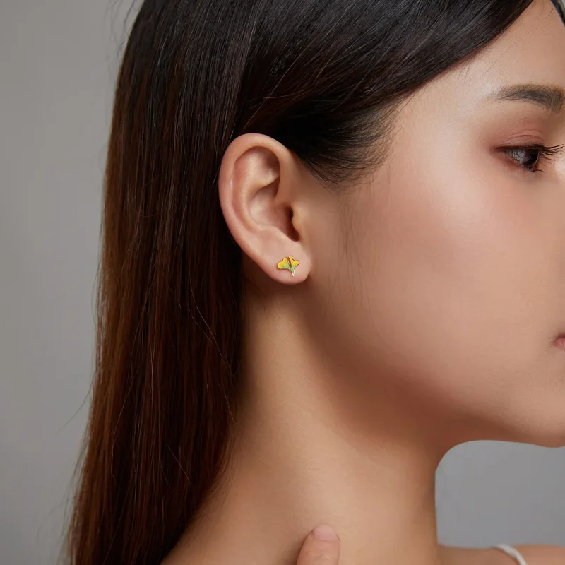 (slika za) Jesen v slogu Pandora – uhani z žepni ginko biloba – SCE1247 - Ogled 5