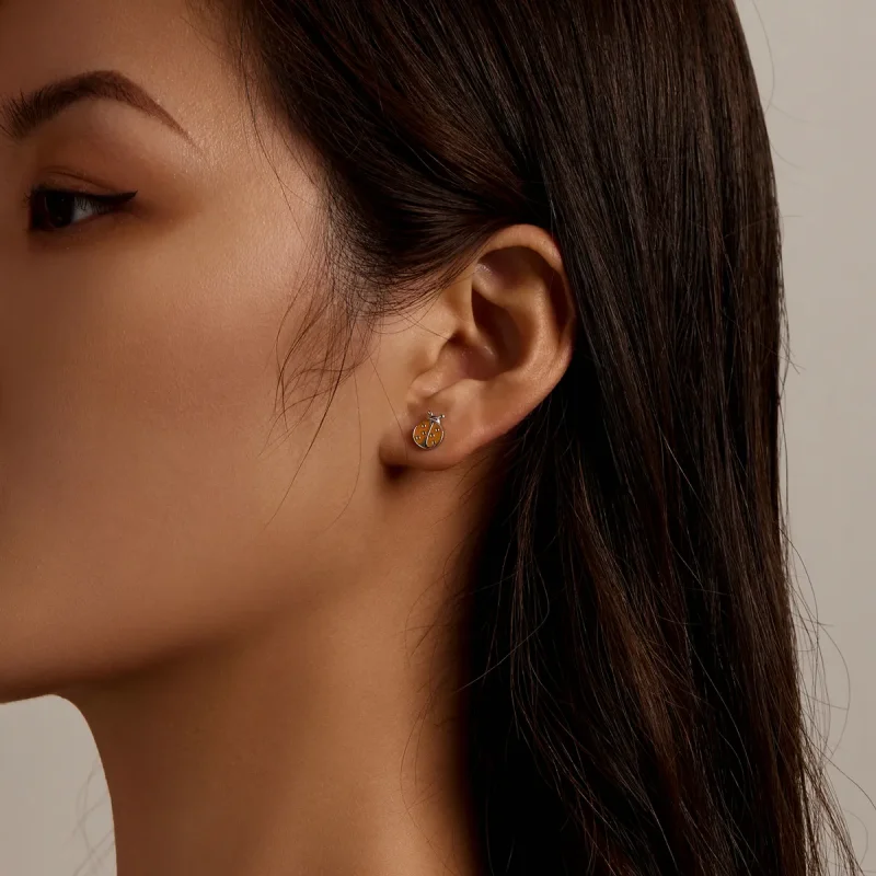 (slika za) Oranžni uhani s pikapolonico v stilu Pandora - SCE1345 - Ogled 6