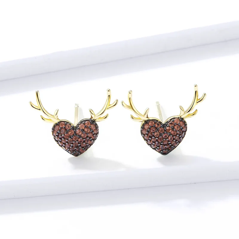 (slika za) Pandora Style Deer Love Stud Uhani - BSE313 - Ogled 3