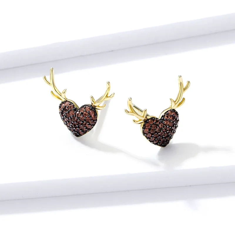 (slika za) Pandora Style Deer Love Stud Uhani - BSE313 - Ogled 4