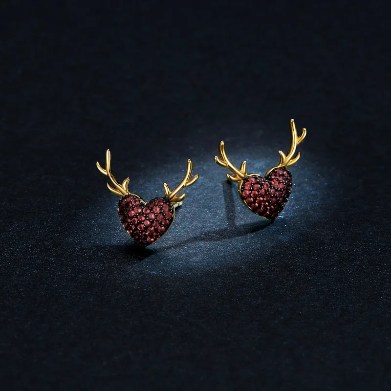 (slika za) Pandora Style Deer Love Stud Uhani - BSE313 - Ogled 5