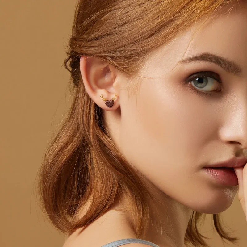 (slika za) Pandora Style Deer Love Stud Uhani - BSE313 - Ogled 9