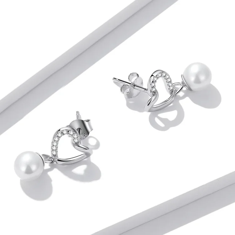 Pandora Style Love Shell Beads – Elegantni uhani s čepki – BSE552