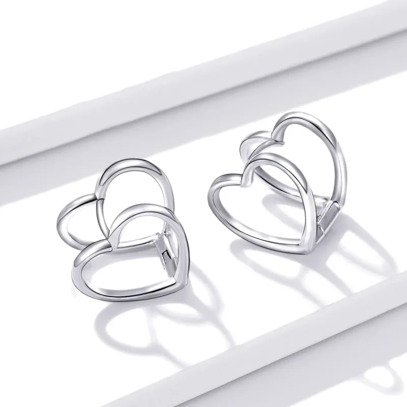 (slika za) Pandora Style Simple – uhani z dvojnim srcem – BSE501 - Ogled 4