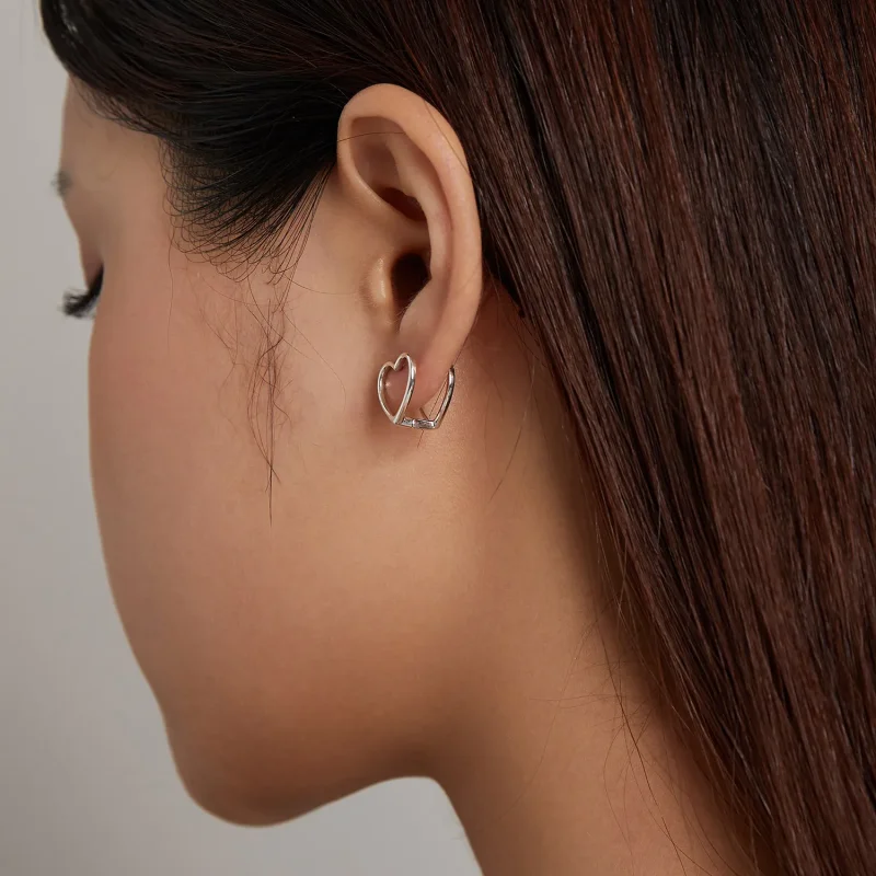 (slika za) Pandora Style Simple – uhani z dvojnim srcem – BSE501 - Ogled 7