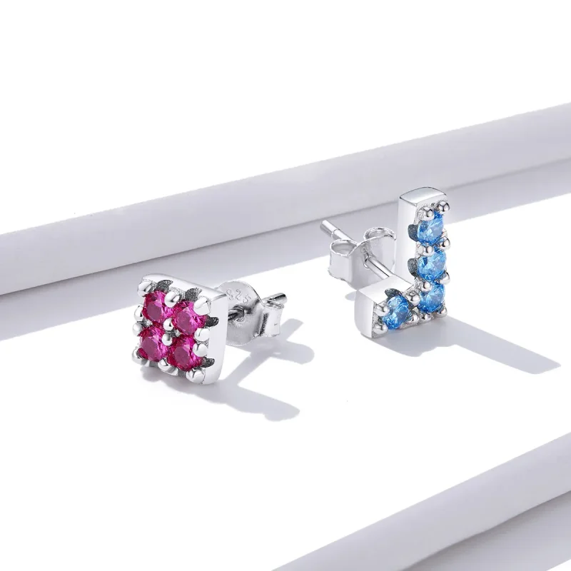 (slika za) Pandora Style Tetris Stud Uhani - BSE365 - Ogled 3