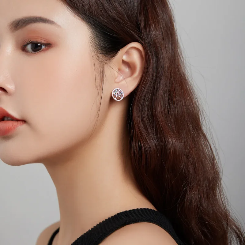 (slika za) Pisani uhani z žebljički v slogu Pandora Tree of Life - BSE497 - Ogled 7