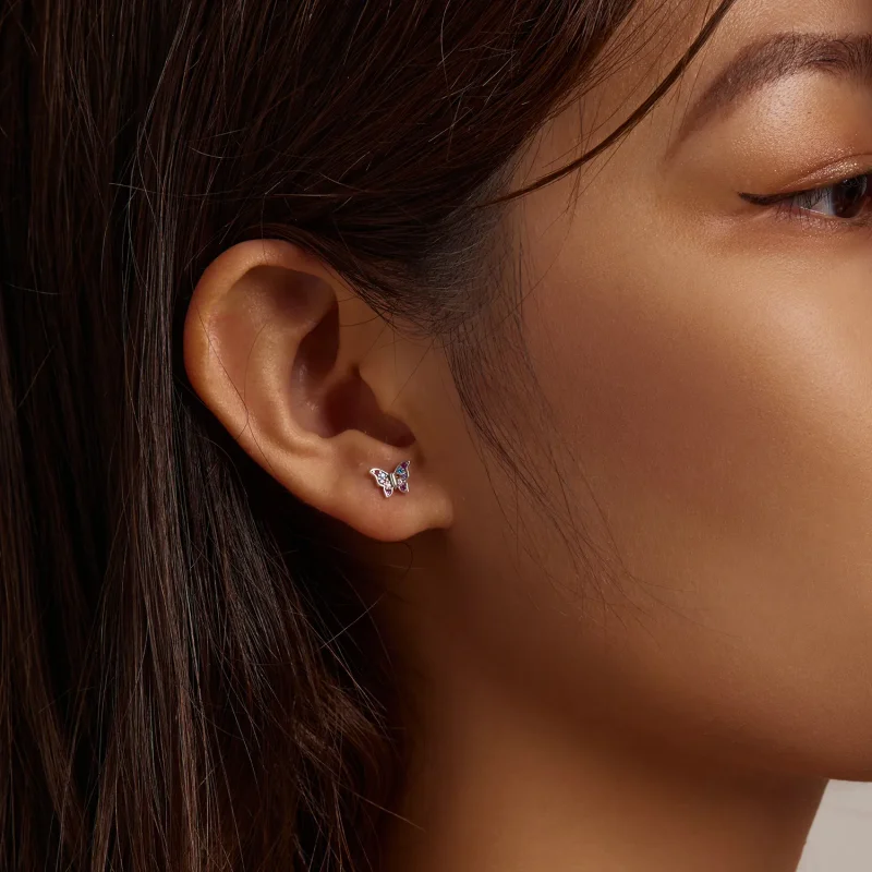 (slika za) Pisani uhani z metulji v slogu Pandora - BSE514 - Ogled 3