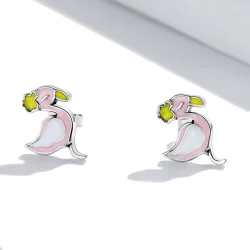Rožnati uhani s flamingom v stilu Pandora - SCE1276