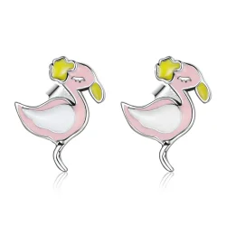Rožnati uhani s flamingom v stilu Pandora - SCE1276