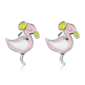 (slika za) Rožnati uhani s flamingom v stilu Pandora - SCE1276