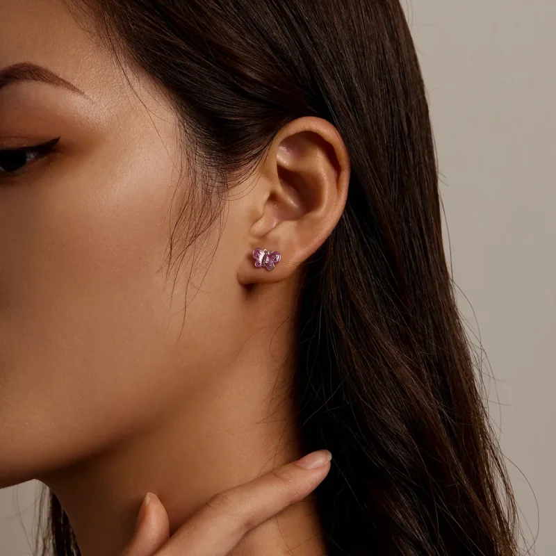 (slika za) Rožnati uhani z metulji v slogu Pandora - SCE1344 - Ogled 5