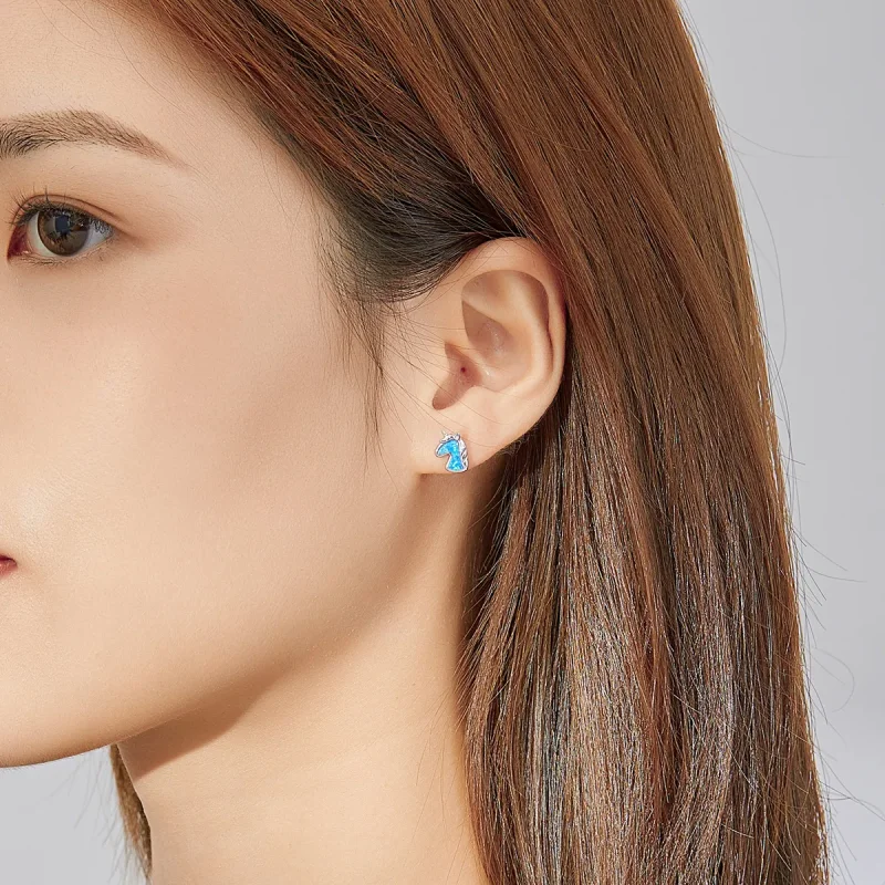 (slika za) Svetlo modri opalni uhani samorog v slogu Pandora - SCE815-A - Ogled 5