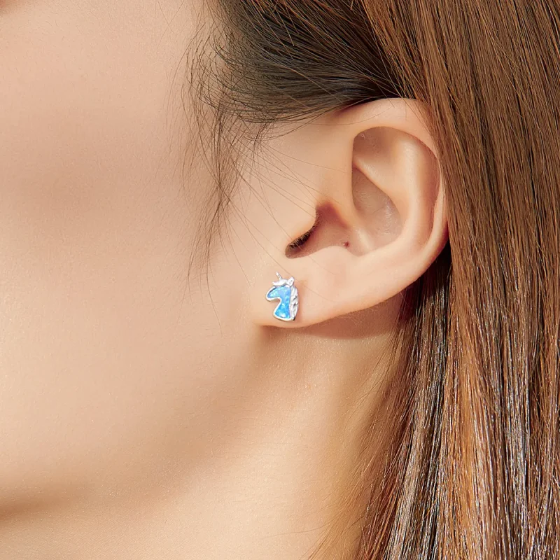 (slika za) Svetlo modri opalni uhani samorog v slogu Pandora - SCE815-A - Ogled 6