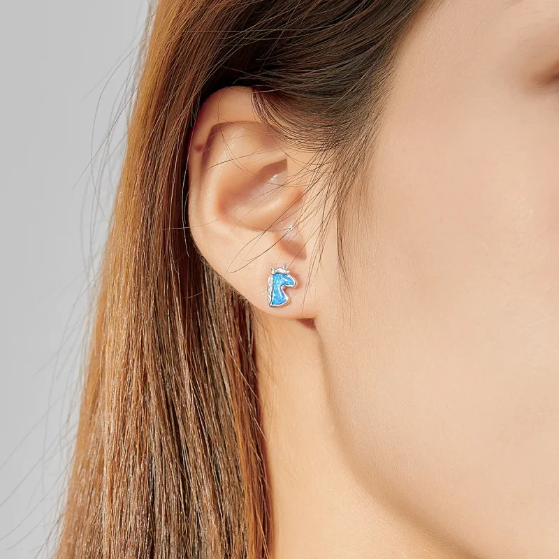 (slika za) Svetlo modri opalni uhani samorog v slogu Pandora - SCE815-A - Ogled 7