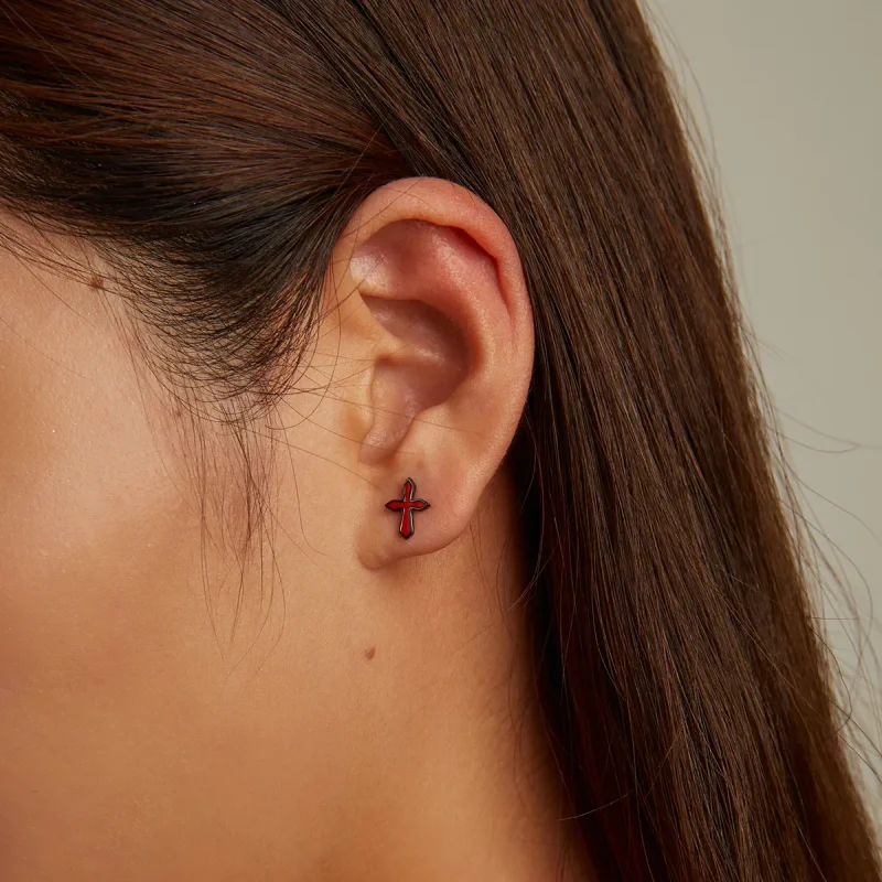 (slika za) Temni križni uhani v slogu Pandora - SCE1327 - Ogled 5