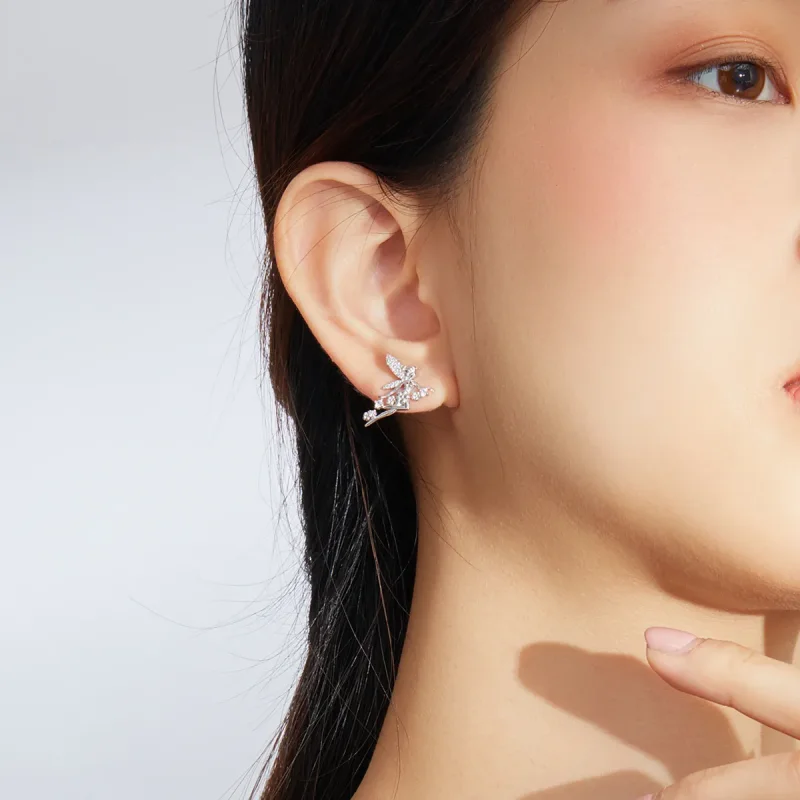 (slika za) Uhani z žebljički v stilu Pandora Flower Elf - BSE341 - Ogled 5