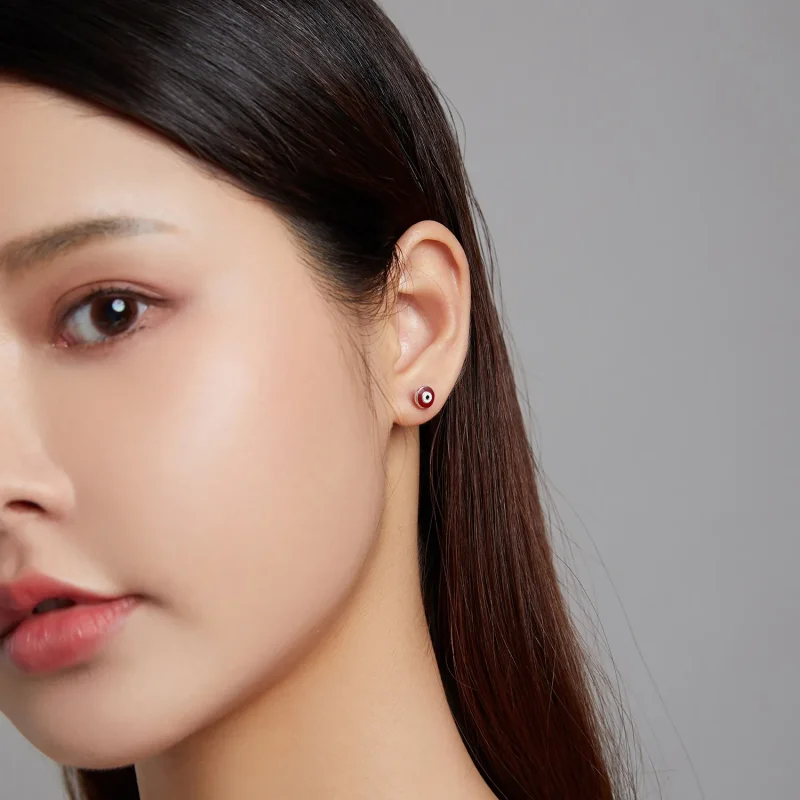 (slika za) Uhani z jeklenkami s hudičevim očesom v stilu Pandora - SCE1207-RD - Ogled 4