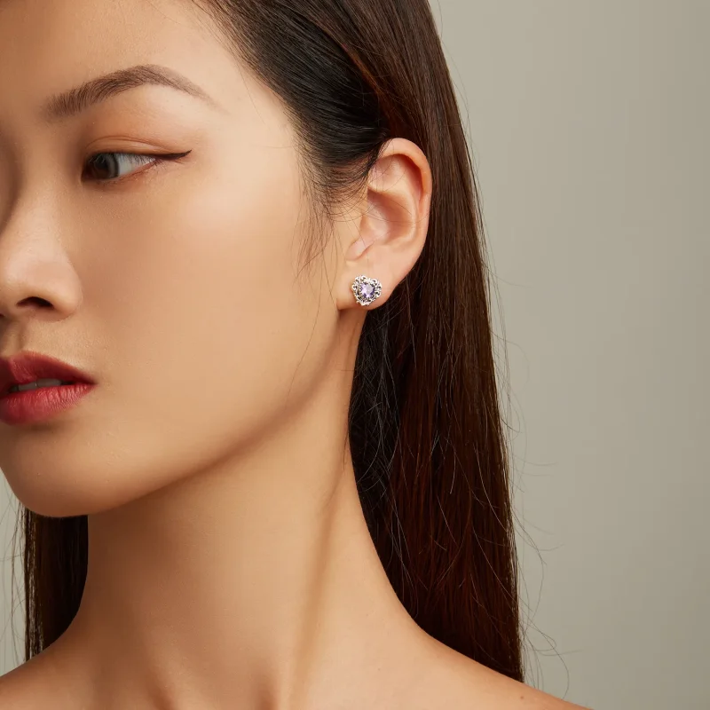 (slika za) Vijolični cirkonski uhani v obliki srca Pandora Style - BSE695 - Ogled 6